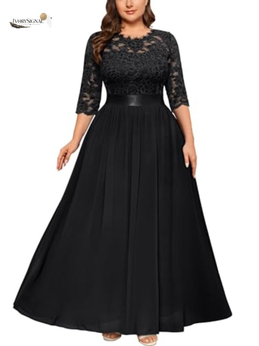 Formal Floral Lace Plus Size Wedding Maxi Dress Scoop Neck